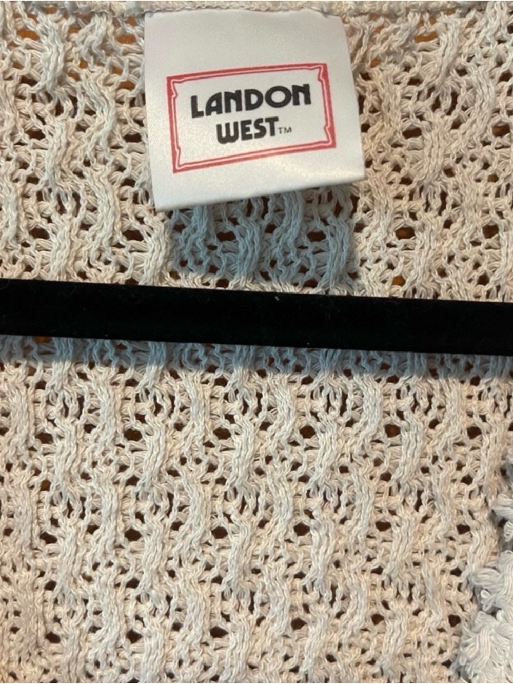 Vintage Landon West Crochet Knit Vest Large Cream Boho Tie Front Cottagecore - Picture 3 of 5